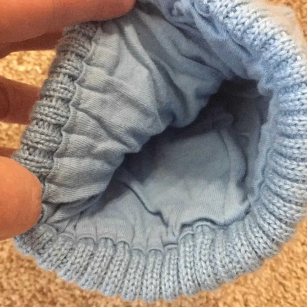 Blue cable baby beanie hat with ears